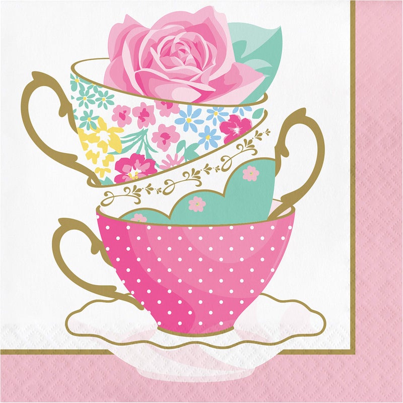 CREATIVE CONVERTING Floral Tea Party Teacup Napkins, 48 ct - Image 1